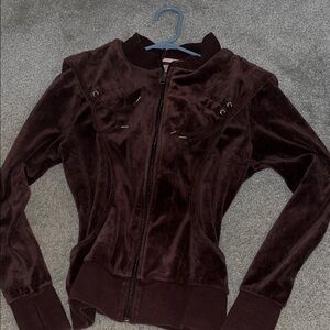 Women's Velvet Zip-Up Bomber Jacket in Dark Brown